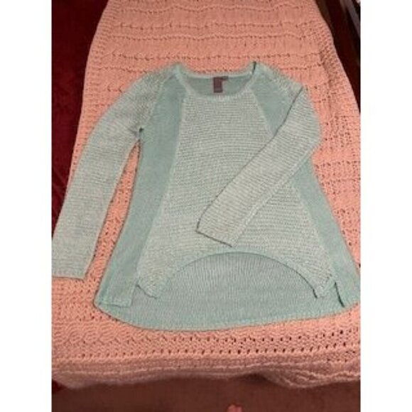 QUINN WOMEN'S‎ SM Aqua Open-Knit Sweater With Asymmetrical Hem Long Sleeve Small - Picture 5 of 12